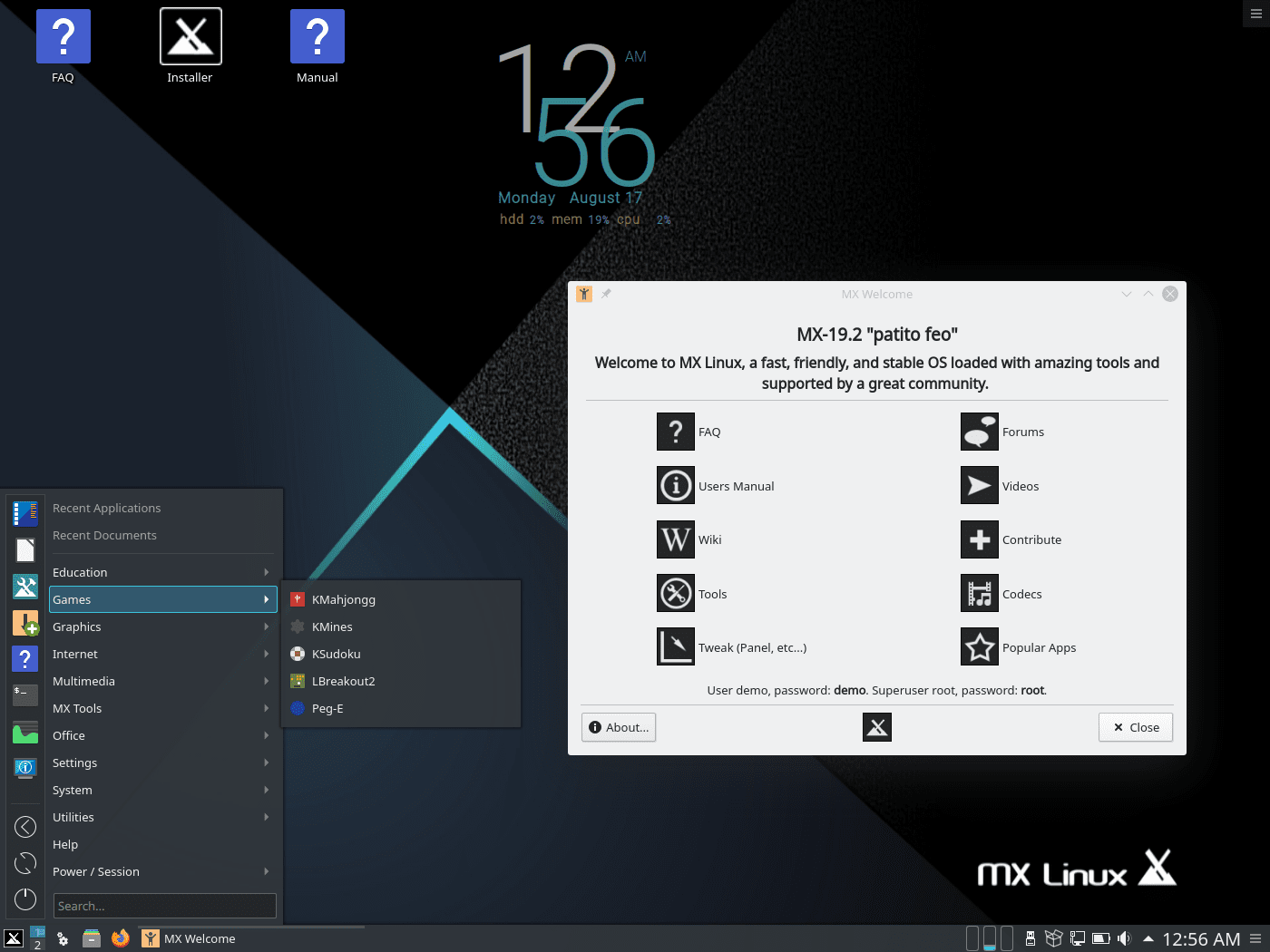 MX Linux 19.2 KDE: Утилита MX Welcome