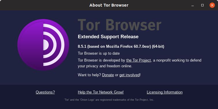 Tor Browser 8.5.1 Окно О программе