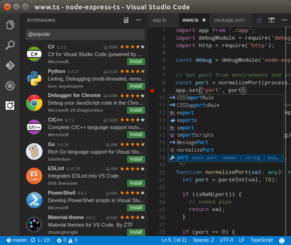 Visual Studio Code Snap для Linux