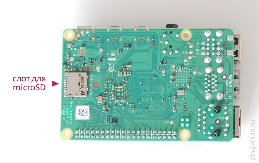 Raspberry Pi 4 model B: Слот для карты microSD