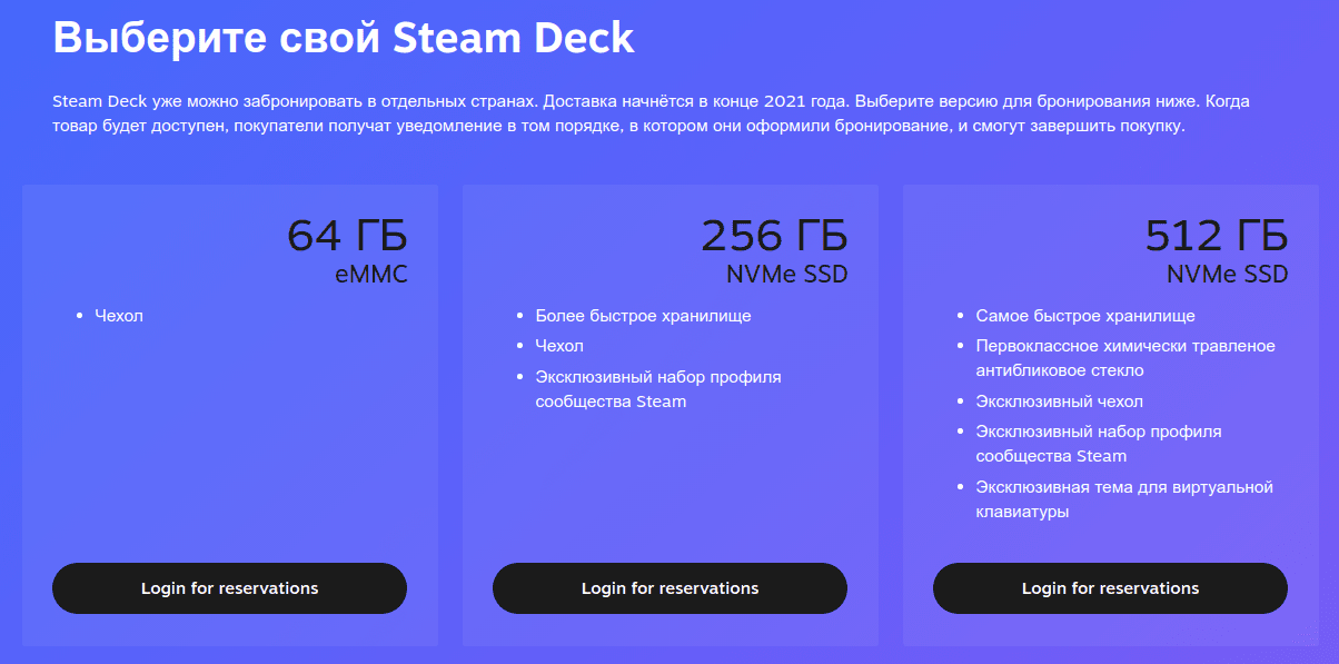 Комплектации Steam Deck
