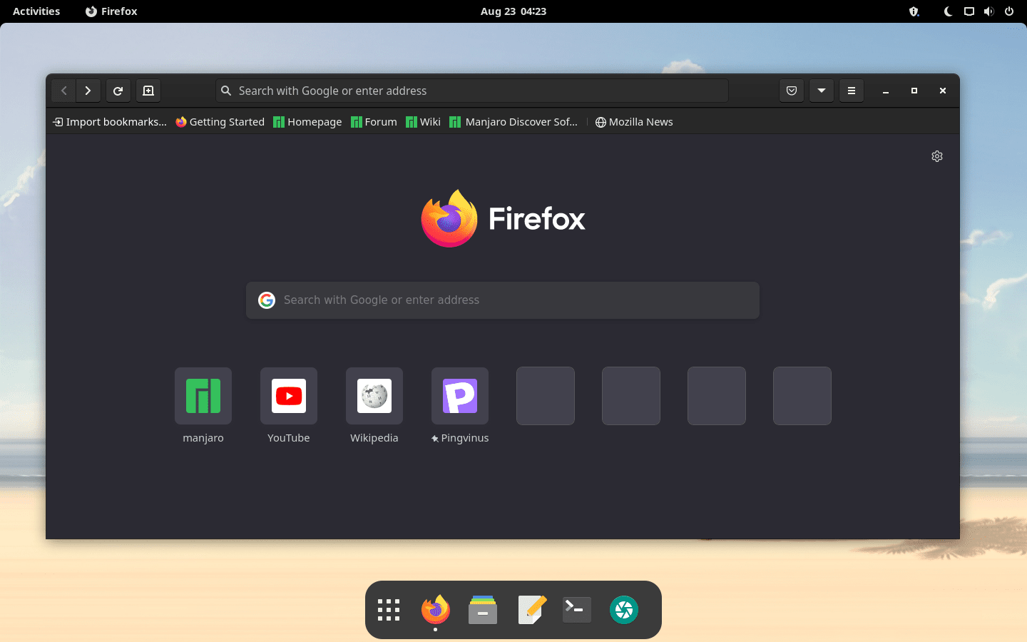Manjaro Linux. Firefox в GNOME 40