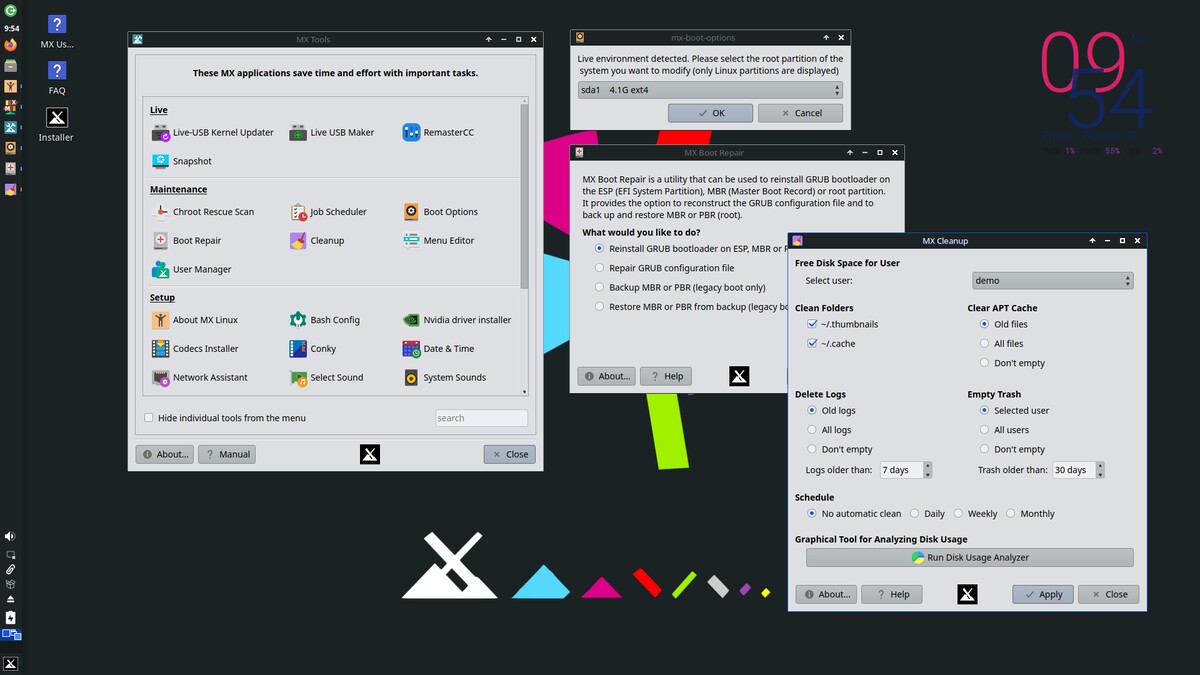 MX Linux 21. Утилиты MX Tools, MX Cleanup и др.
