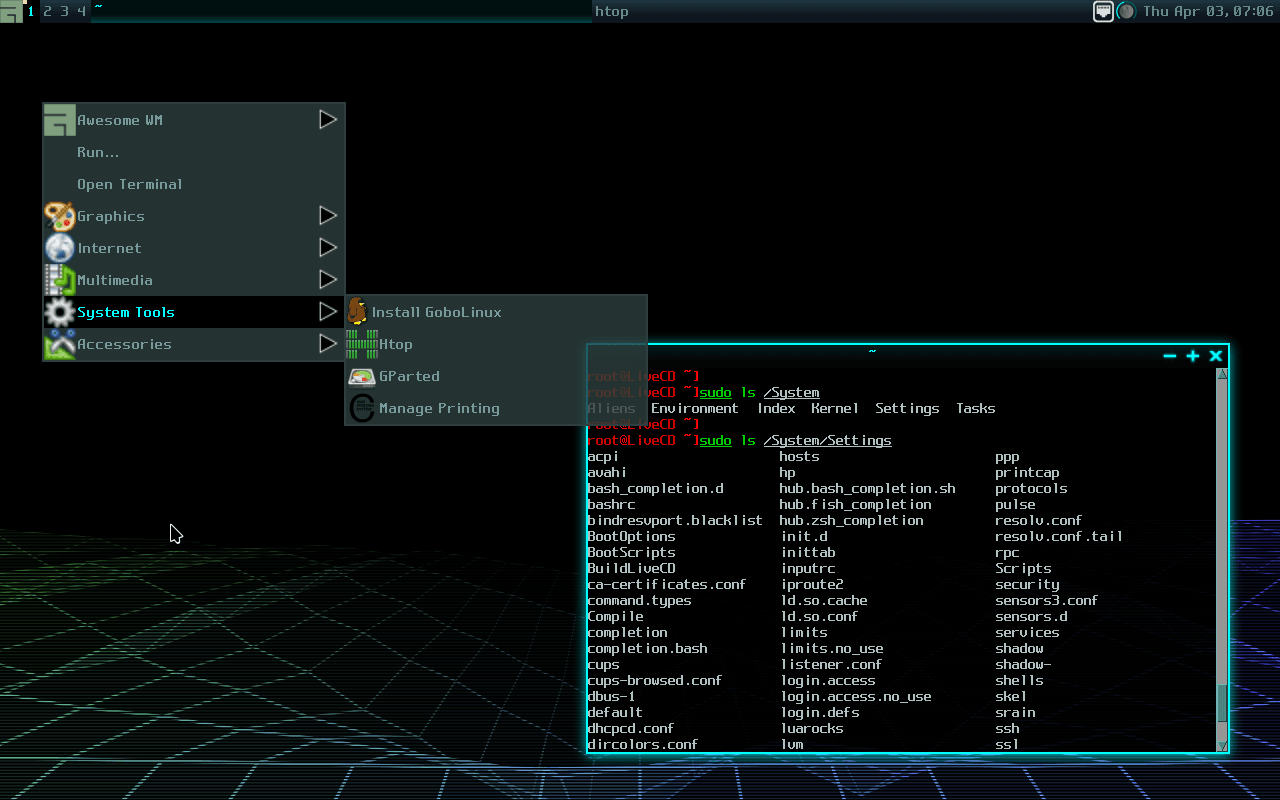 GoboLinux 017.01. Оконный менеджер Awesome WM