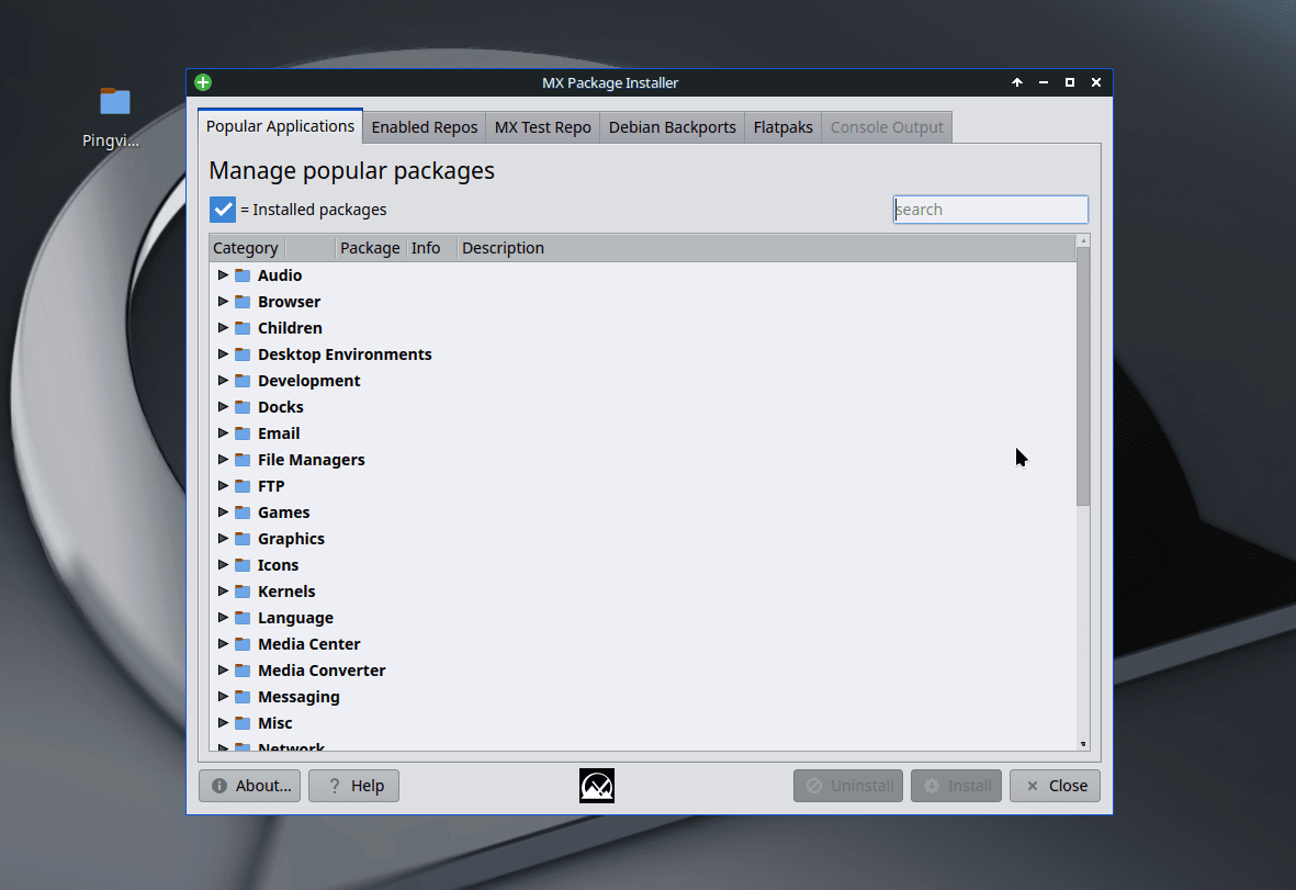 Утилита MX Package Installer