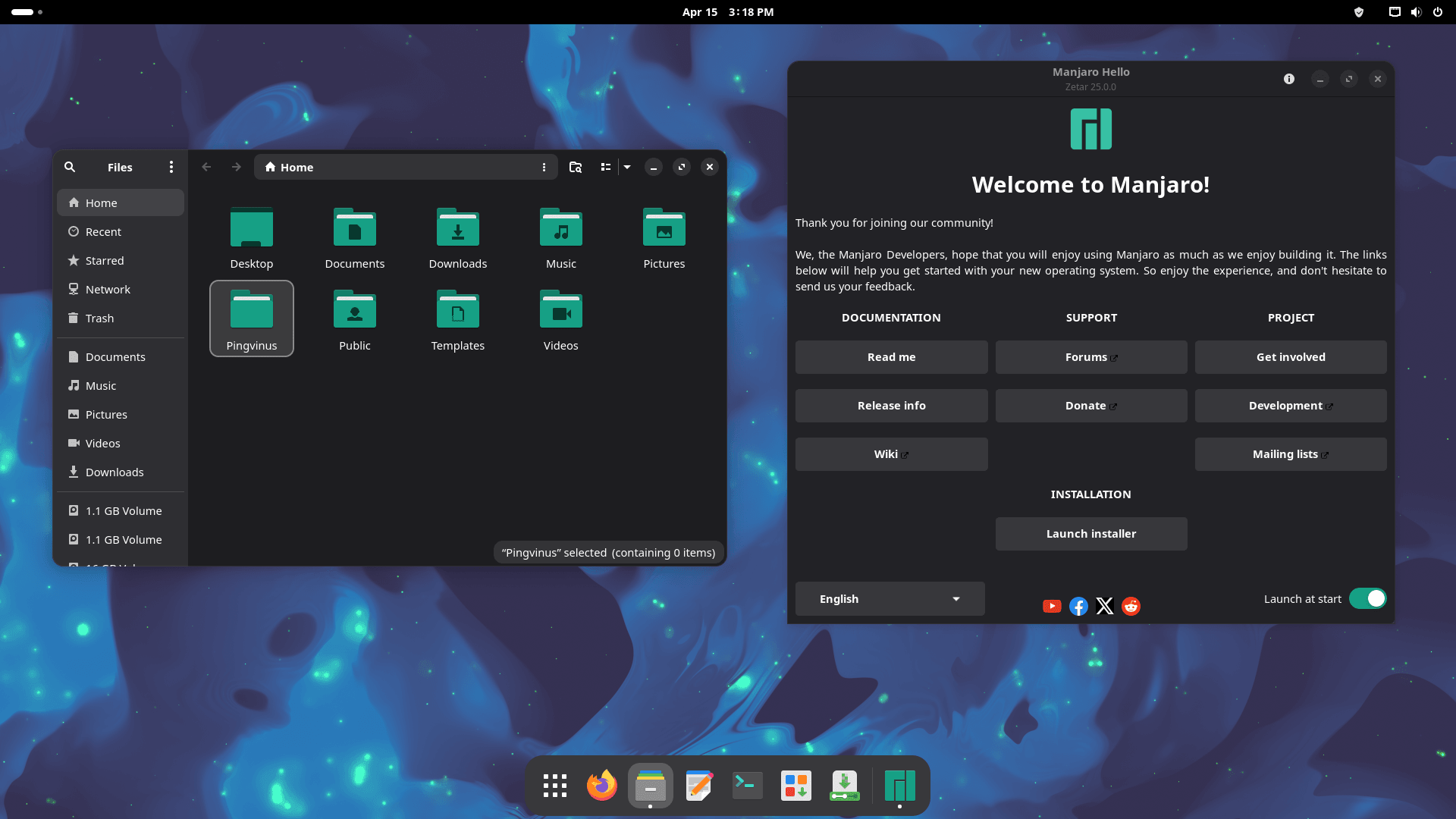 Manjaro 25. GNOME 48. Файловый менеджер и Утилита Hello