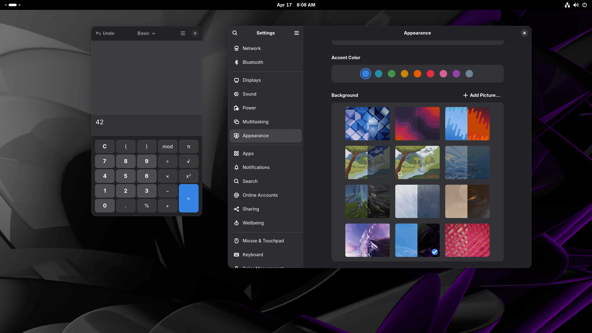 Fedora 42. GNOME 48. Темная тема оформления.