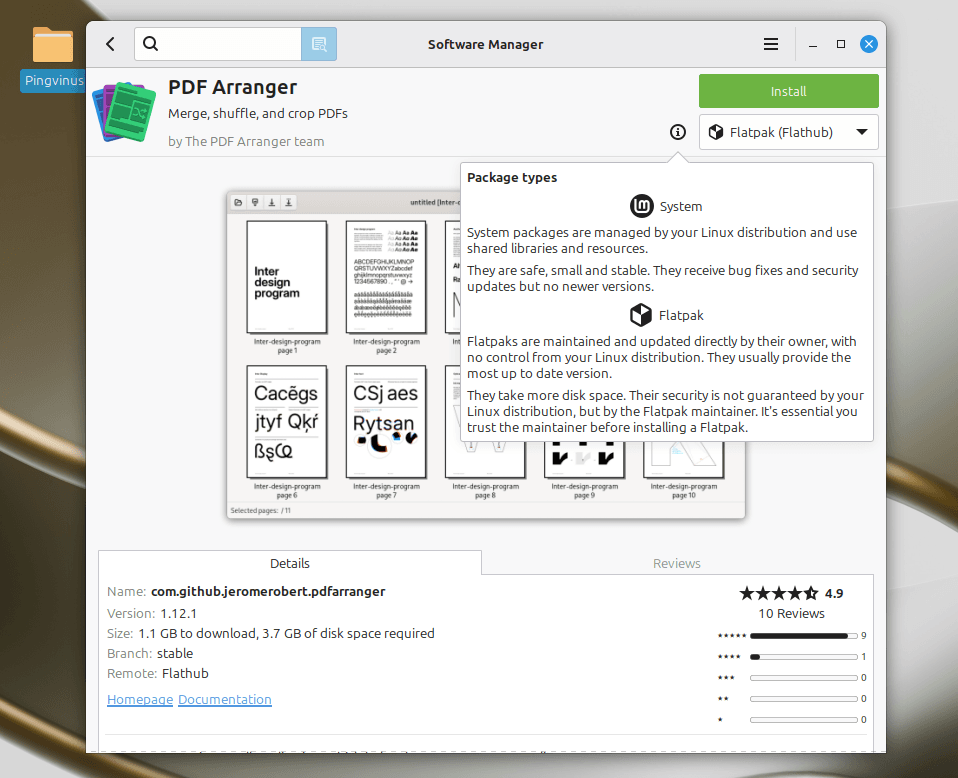 Справка по Flatpak в Центре приложений