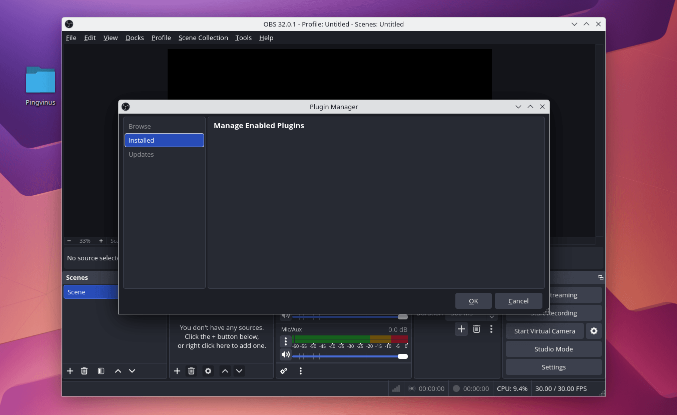 Новый диалог - Менеджер плагинов