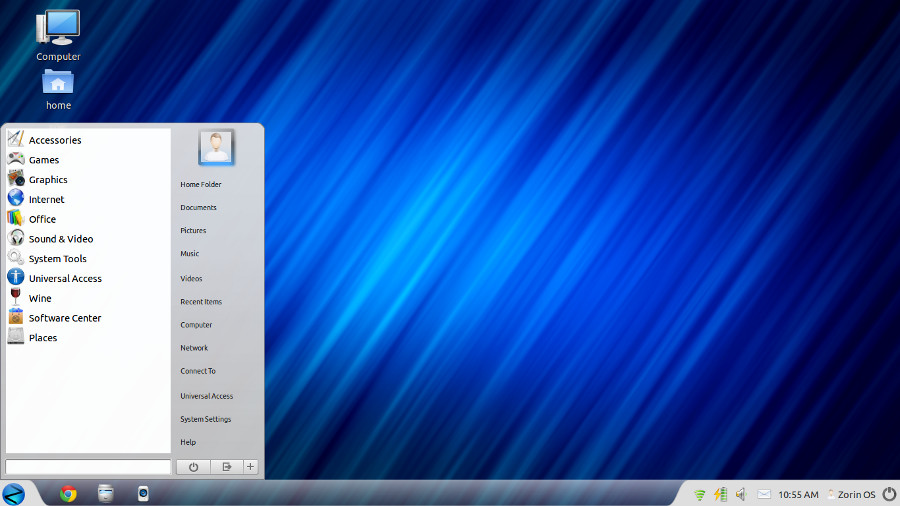 Дистрибутив Zorin OS - тема интерфейса Windows 7