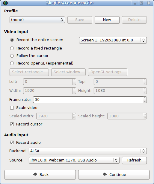 SimpleScreenRecorder: Настройки захвата видео и звука