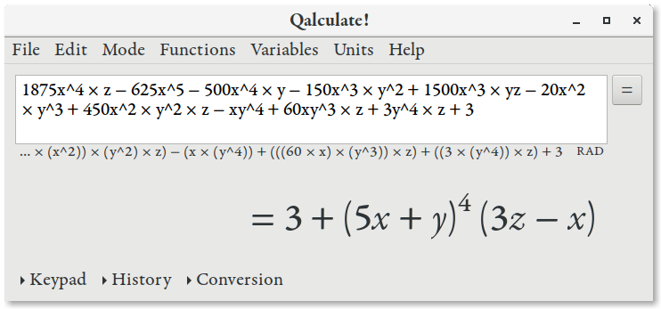 Qalculate Ввод формулы