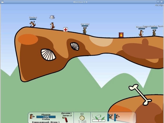 Игра Wormux для Linux, аркада в стиле игры Worms