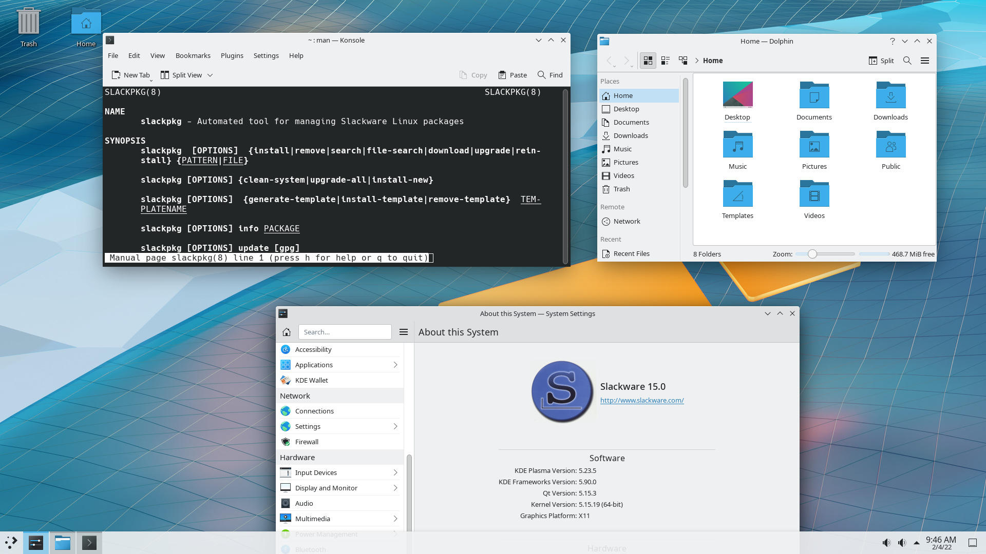 Slackware 15. Среда рабочего стола KDE Plasma 5.23