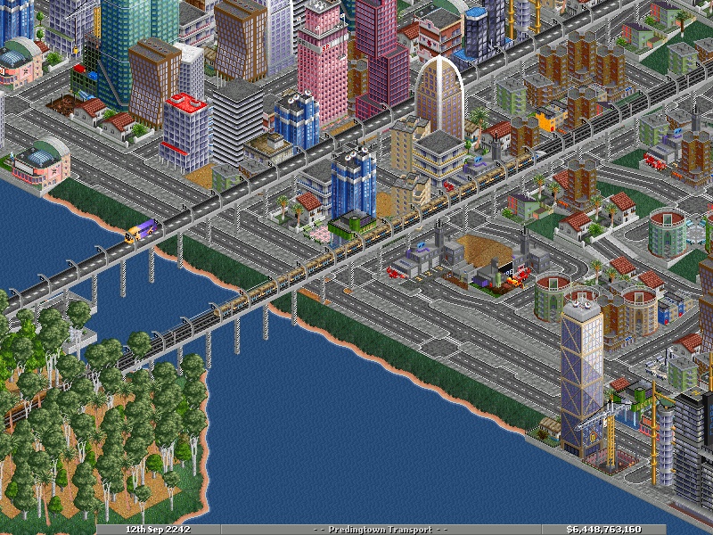 Вид на город в игре OpenTTD