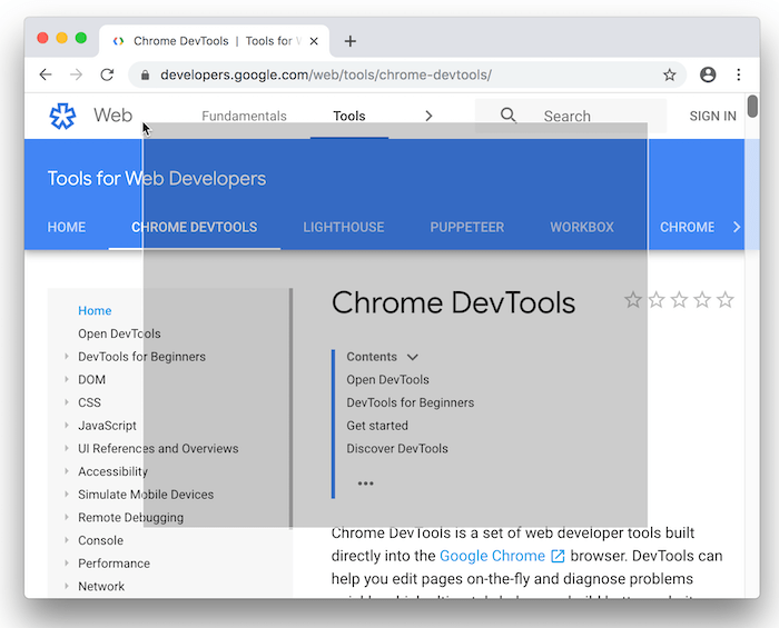 Chrome 74 screenshot area