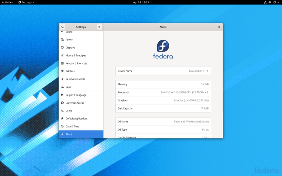 Fedora 32: О системе