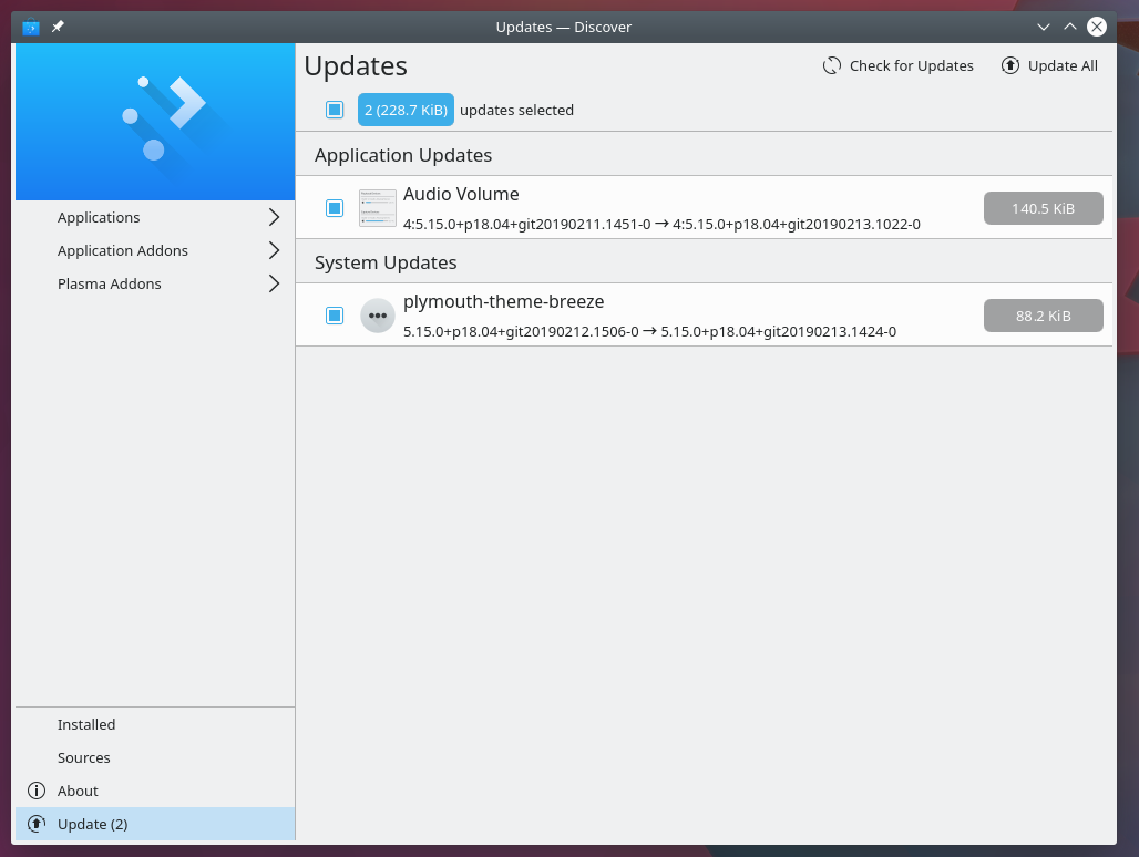 KDE Plasma 5.15 Discover Обновления