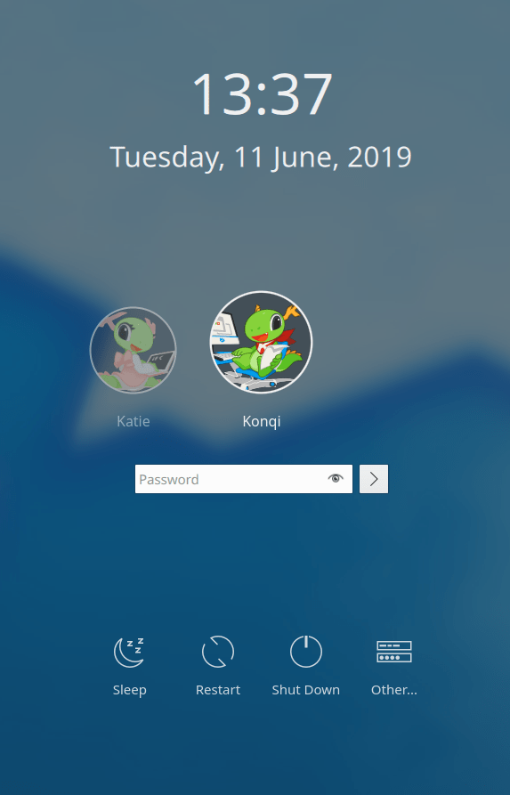 KDE Plasma 5.16 Окно входа