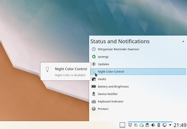 KDE Plasma 5.18: Включение ночного режима