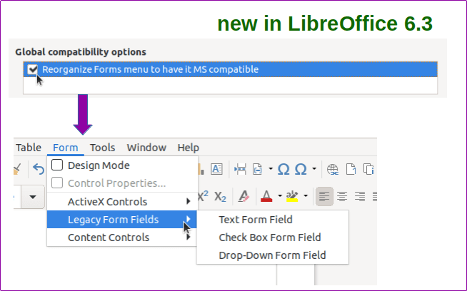 LibreOffice Writer 6.3: Меню Формы