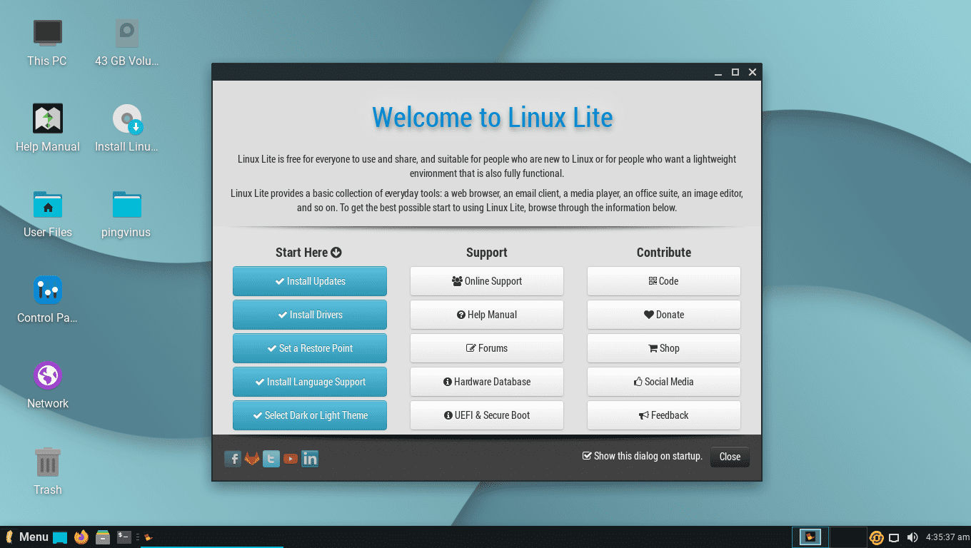 Linux Lite 5.2: Утилита Welcome