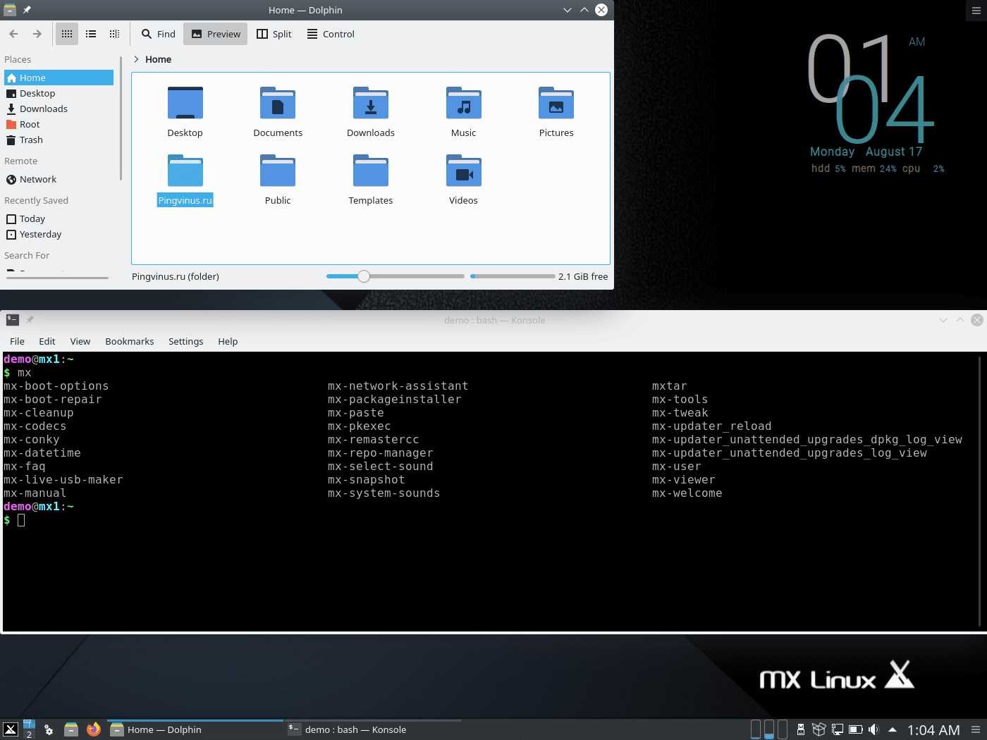 MX Linux 19.2 KDE: Dolphin и список MX Apps