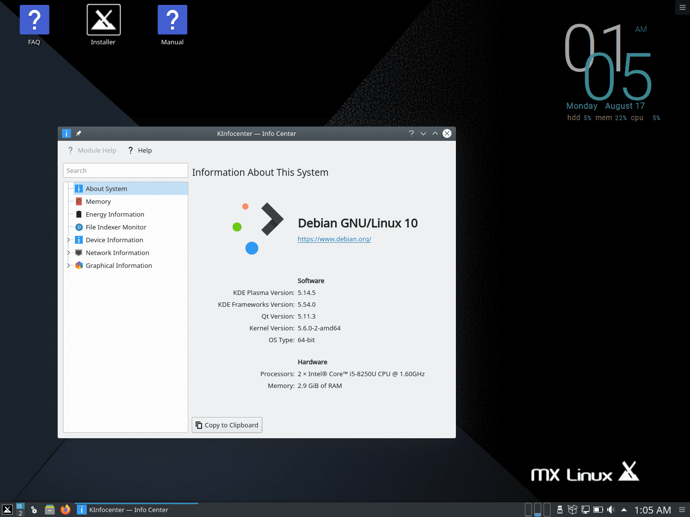 MX Linux 19.2 KDE: Info Center