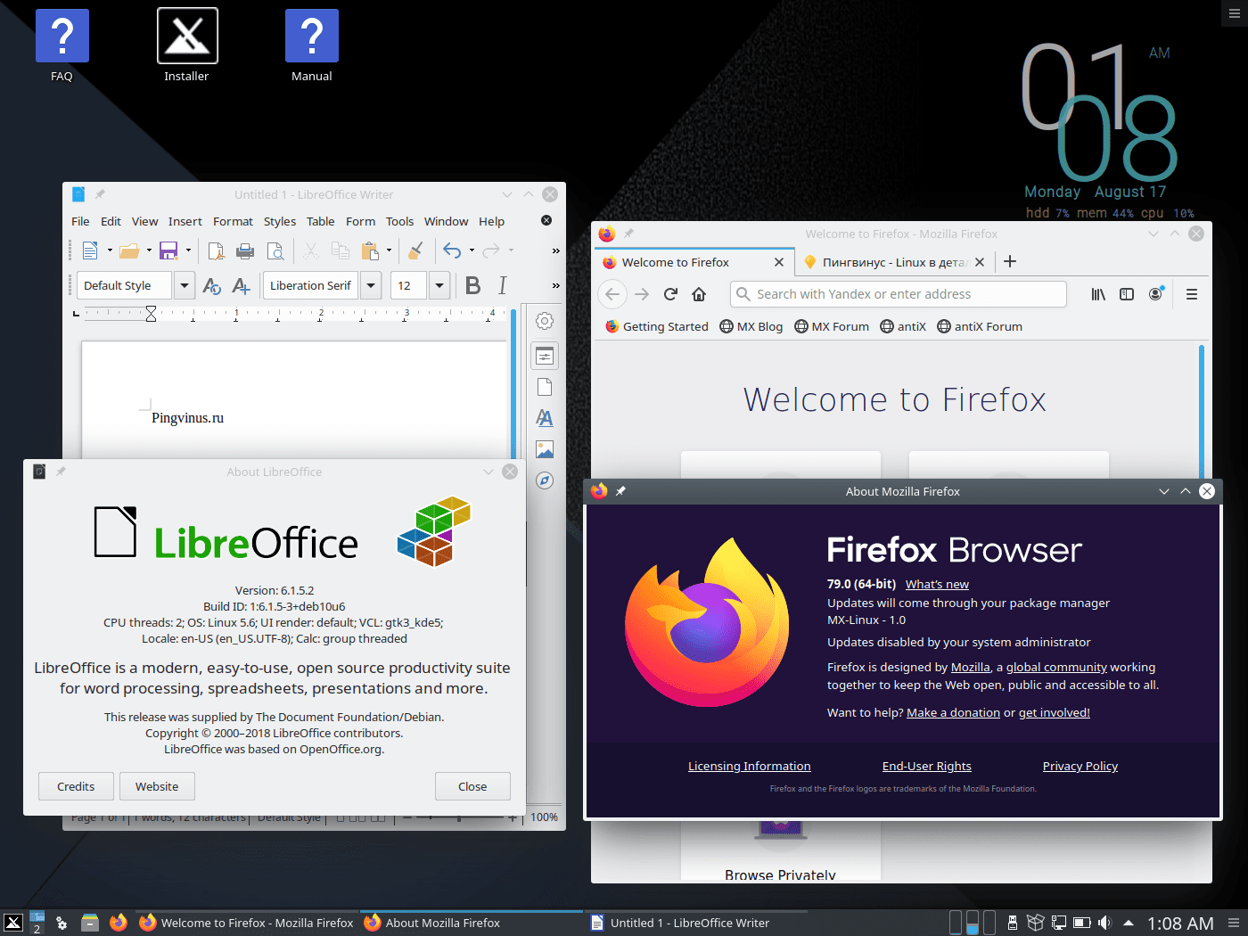 MX Linux 19.2 KDE: LibreOffice и Firefox