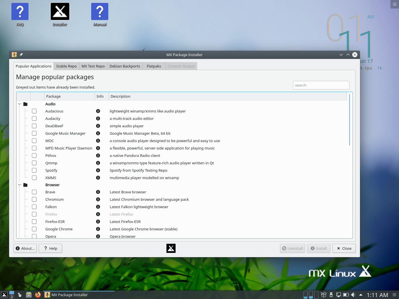 MX Linux 19.2 KDE: MX Package Installer