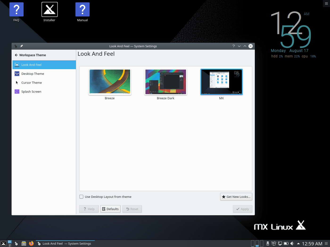 MX Linux 19.2 KDE: Тема оформления MX