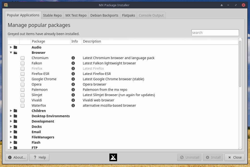 MX Linux 19 Менеджер пакетов