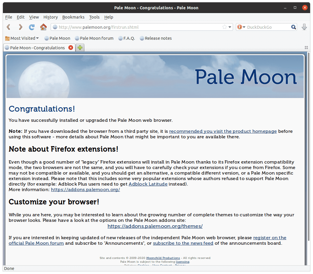 Pale Moon 28.14.2: Страница Pale Moon