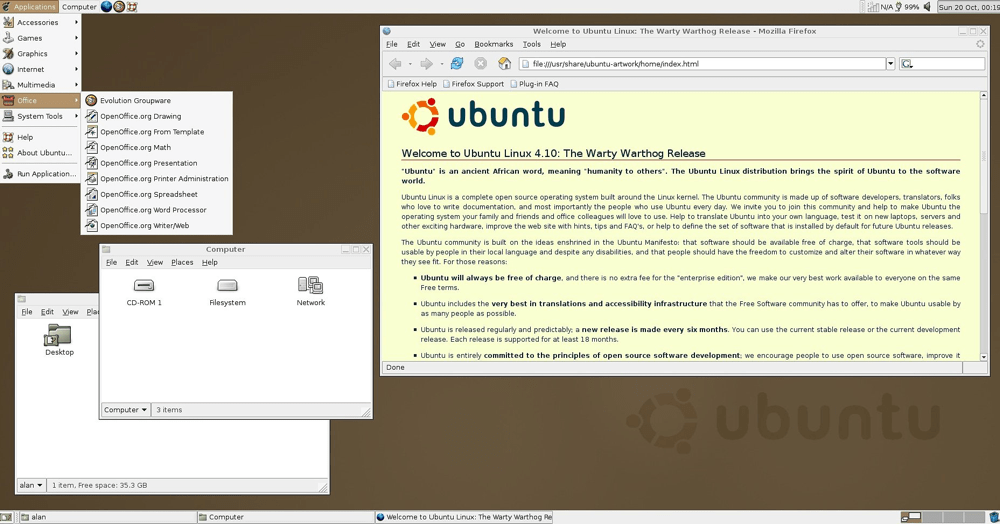 Скриншот Ubuntu 4.10