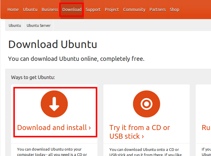 Страница Download Ubuntu
