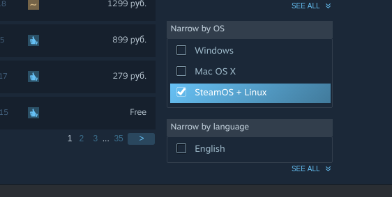 Выборка игр для Linux в магазине Steam